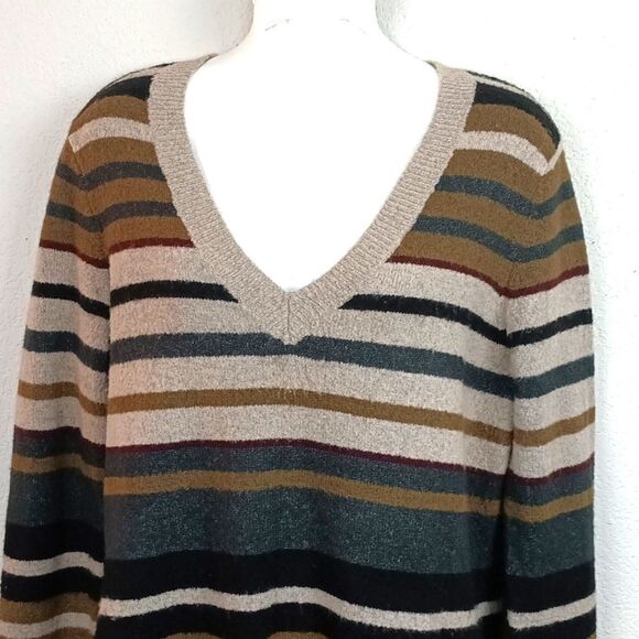 RUE 21 Women's Earth tones V neck long-sleeve stripped tunic sweater sz XL Y2k - Picture 2 of 10